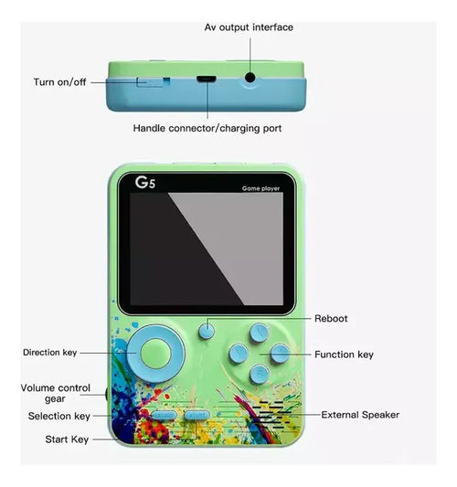 Consola Gamer Portátil Box G5 | 500 Juegos Incluidos | Pantalla LCD Recargable