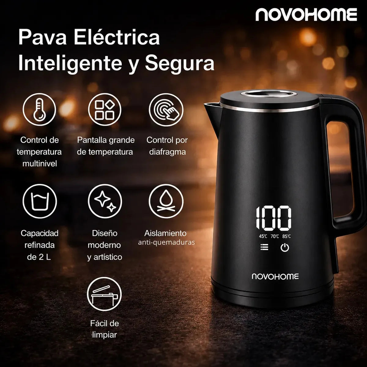 Pava Eléctrica NovaHome 2L Digital Touch | 5 Temperaturas | Acero Inoxidable