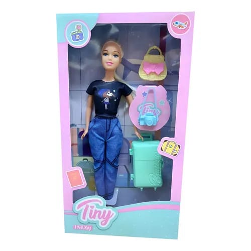 Muñeca Tiny Viajera — Con Valija y Accesorios de Viaje