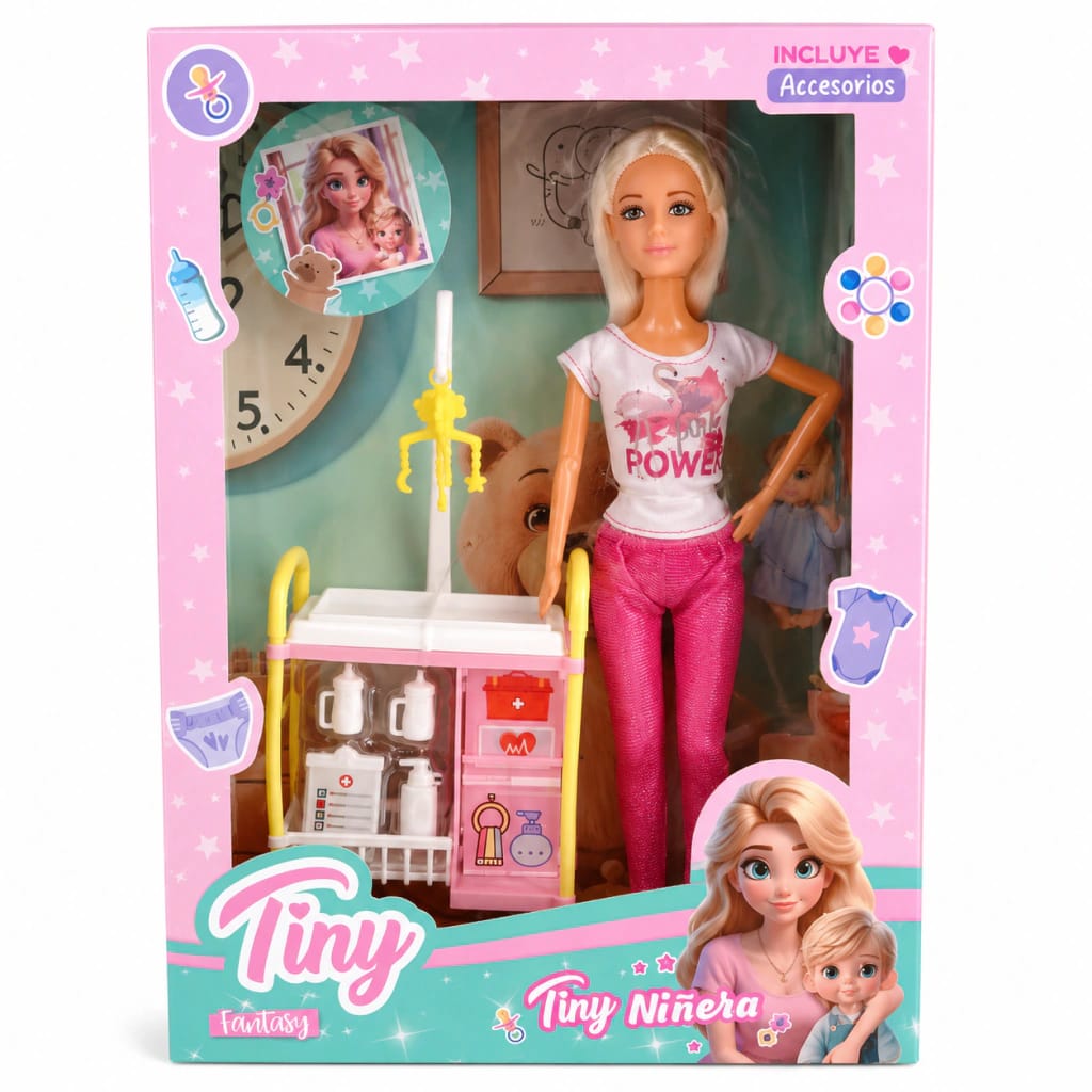 Tiny Niñera - Muñeca con Carrito de Cuidado y Accesorios