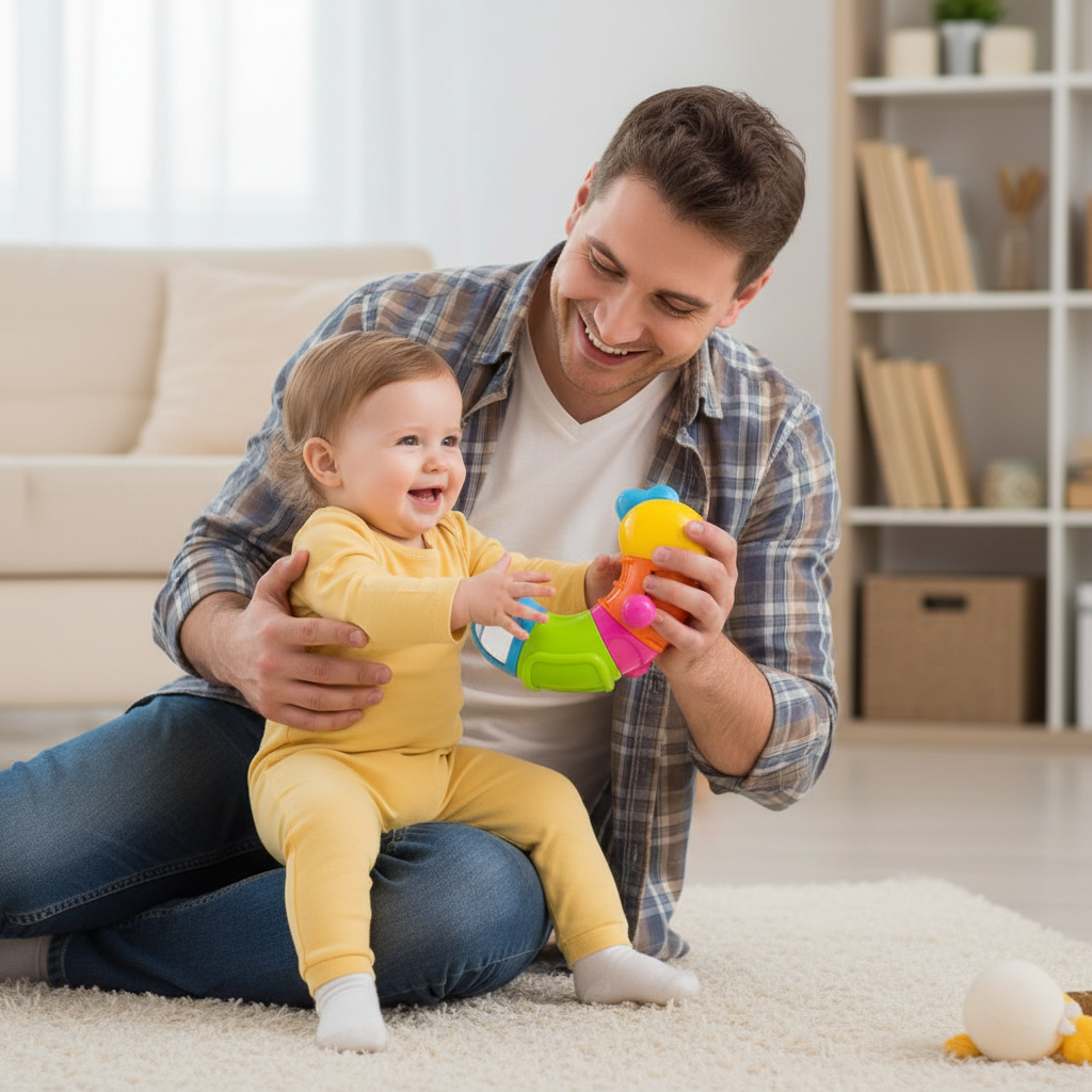 Papá y bebé con oruga